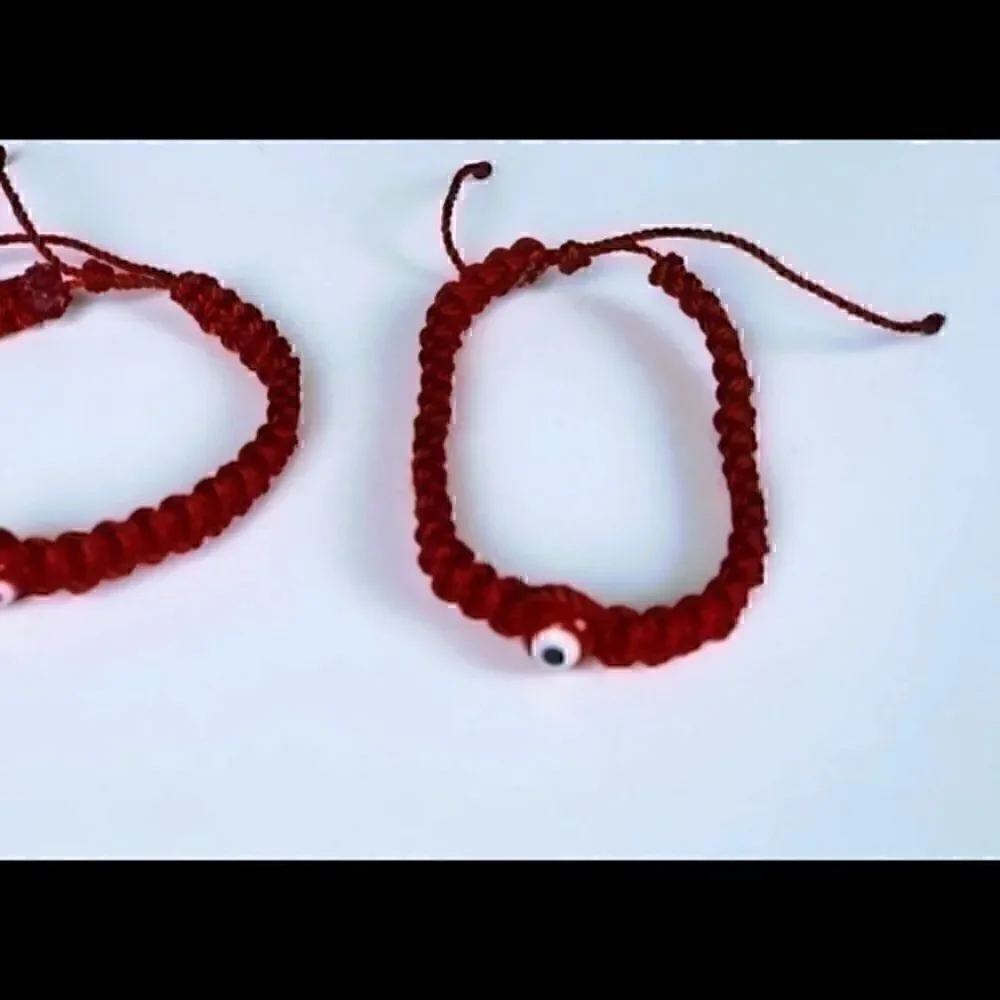 Handmade Lot of 3 red macrame evil eye protection beaded third eye bracelets